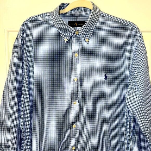 Ralph Lauren Men’s XL blue checked blue pony button down long sleeve shirt - Picture 3 of 10